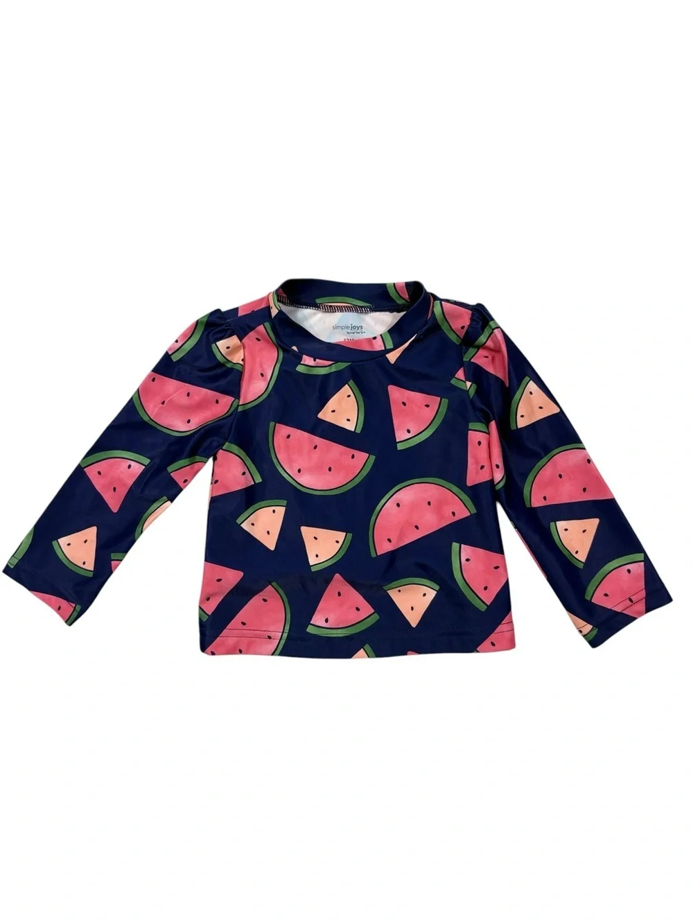 Simple Joys by Carter's Navy Long-Sleeve Rashguard with Pink Watermelon Print